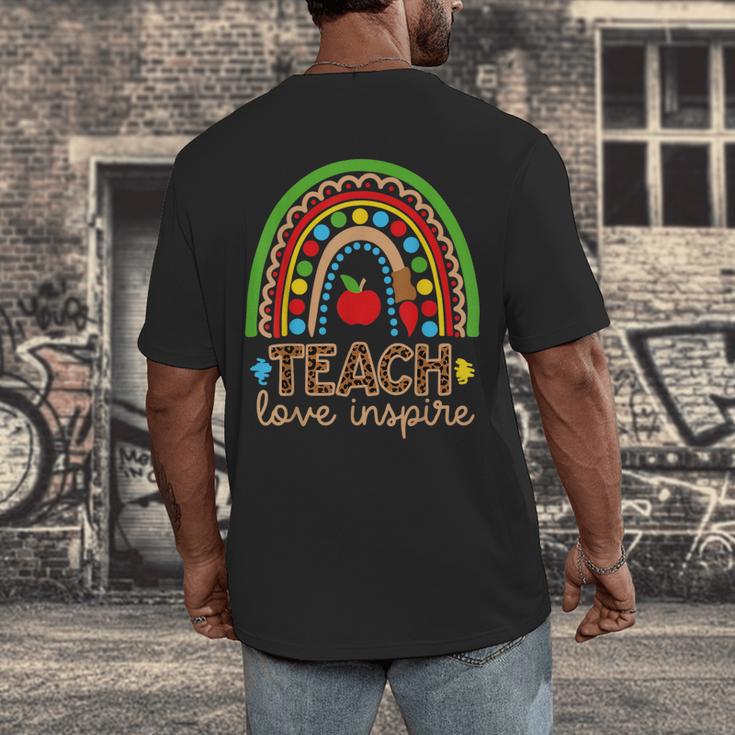 Teach Love Inspire Rainbow Leopard Cheetah Print Teacher Men's Back Print T-Shirt, funny design Teach Love Inspire Rainbow Leopard Cheetah Print Teacher Men's Back Print T-Shirt, funny design
