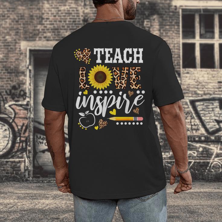 TEACH LOVE INSPIRE Teacher Sunflower Appreciation Men's Back Print T-Shirt, funny design TEACH LOVE INSPIRE Teacher Sunflower Appreciation Men's Back Print T-Shirt, funny design