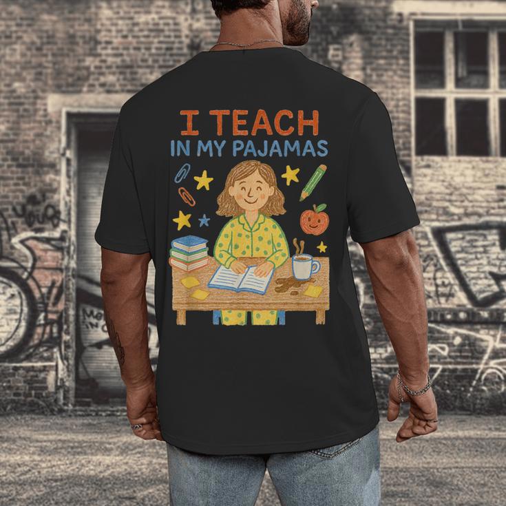 I Teach In My Pajamas Crayon Home School Teacher PJs Men's Back Print T-Shirt, funny design I Teach In My Pajamas Crayon Home School Teacher PJs Men's Back Print T-Shirt, funny design