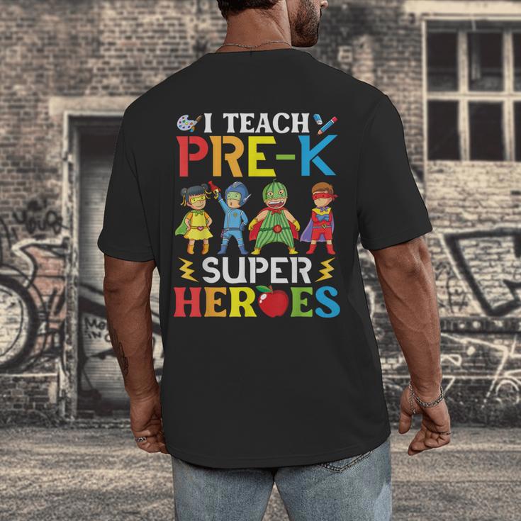 I Teach Pre-K Superheroes Students Teacher Back To School Men's Back Print T-Shirt, funny design I Teach Pre-K Superheroes Students Teacher Back To School Men's Back Print T-Shirt, funny design