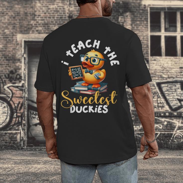 I Teach The Sweetest Duckies Teacher Rubber Duck Teaching Men's Back Print T-Shirt, funny design
