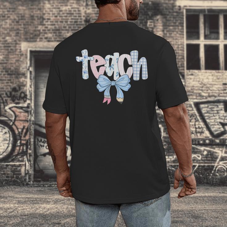 Teach Teacher Coquette Bow Pencil Back To School First Day Men's Back Print T-Shirt, funny design