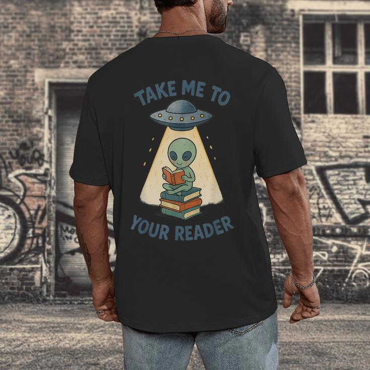Teacher Alien Books UFO Reading Take Me To Your Reader Men's Back Print T-Shirt, funny design Teacher Alien Books UFO Reading Take Me To Your Reader Men's Back Print T-Shirt, funny design