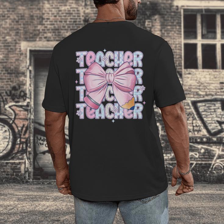 Teacher Bow Pencil Flowers Teacher Back To School Men's Back Print T-Shirt, funny design Teacher Bow Pencil Flowers Teacher Back To School Men's Back Print T-Shirt, funny design