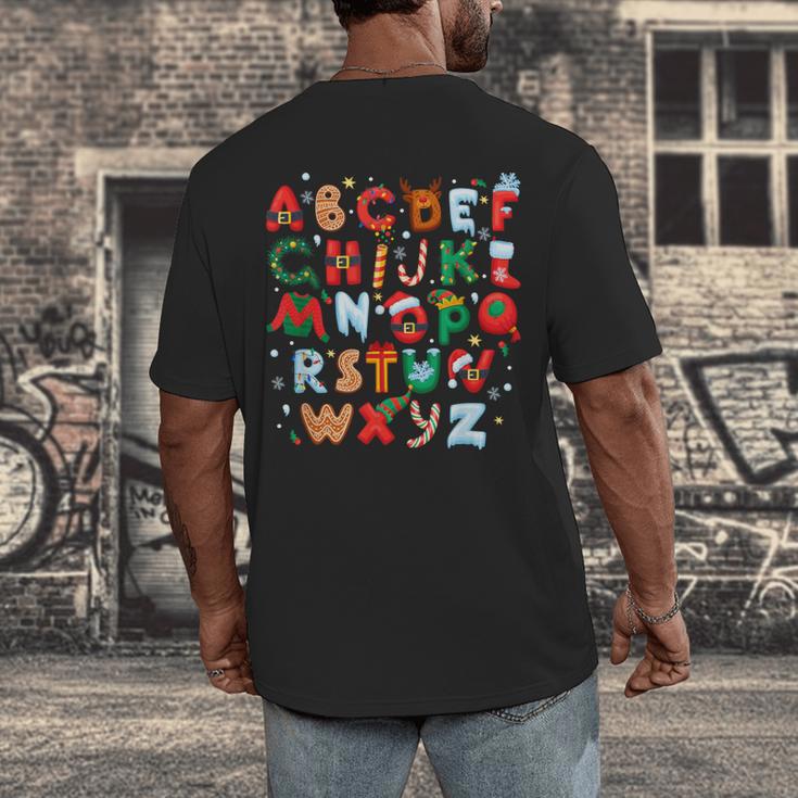 Teacher Christmas Alphabet Back To School Holiday Learning Men's Back Print T-Shirt, funny design Teacher Christmas Alphabet Back To School Holiday Learning Men's Back Print T-Shirt, funny design