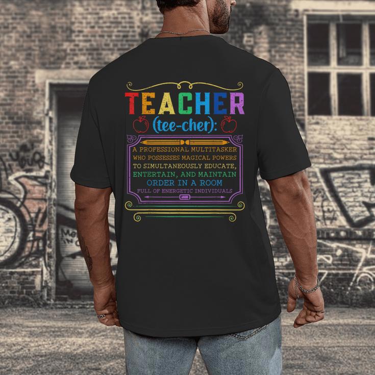 Teacher Definition Teaching School Teacher Men's Back Print T-Shirt, funny design Teacher Definition Teaching School Teacher Men's Back Print T-Shirt, funny design