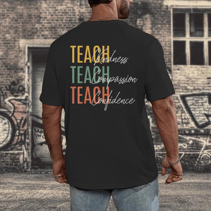 Teacher Kindness Compassion Confidence Teaching Men's Back Print T-Shirt, funny design Teacher Kindness Compassion Confidence Teaching Men's Back Print T-Shirt, funny design