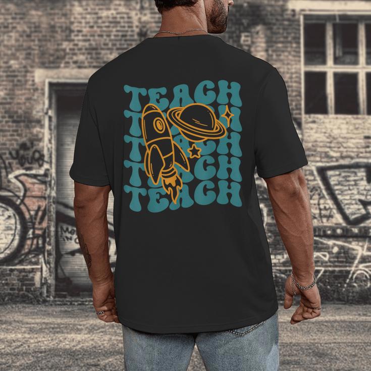 Teacher Outer Space Science Astronomy Planet Saturn Teach Men's Back Print T-Shirt, funny design