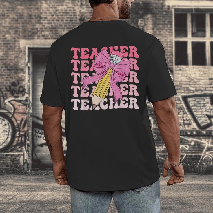 Teacher Pencil Back To School Groovy Pink Teacher First Day Men's Back Print T-Shirt, funny design