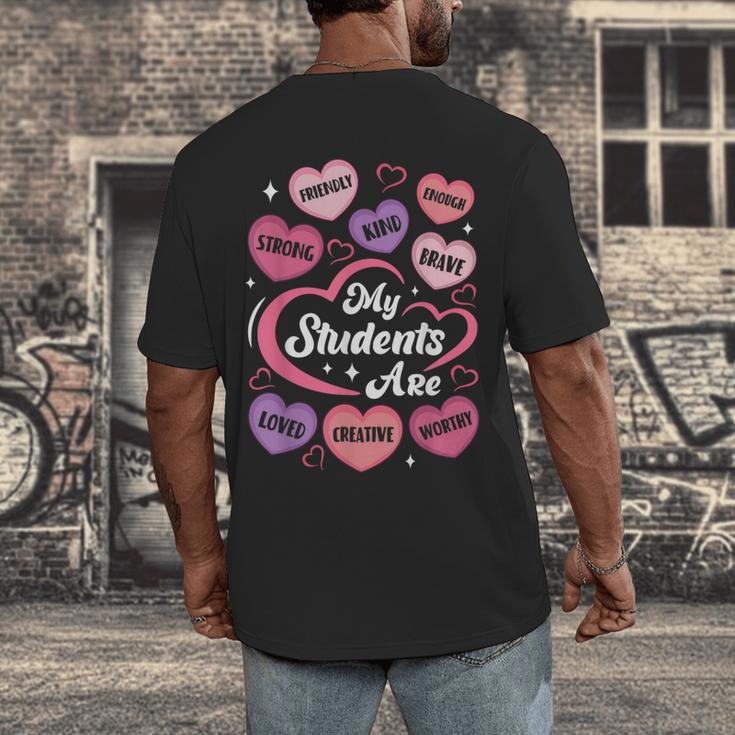 Teacher Positive Affirmations Candy Heart Valentine's Day Men's Back Print T-Shirt, funny design Teacher Positive Affirmations Candy Heart Valentine's Day Men's Back Print T-Shirt, funny design