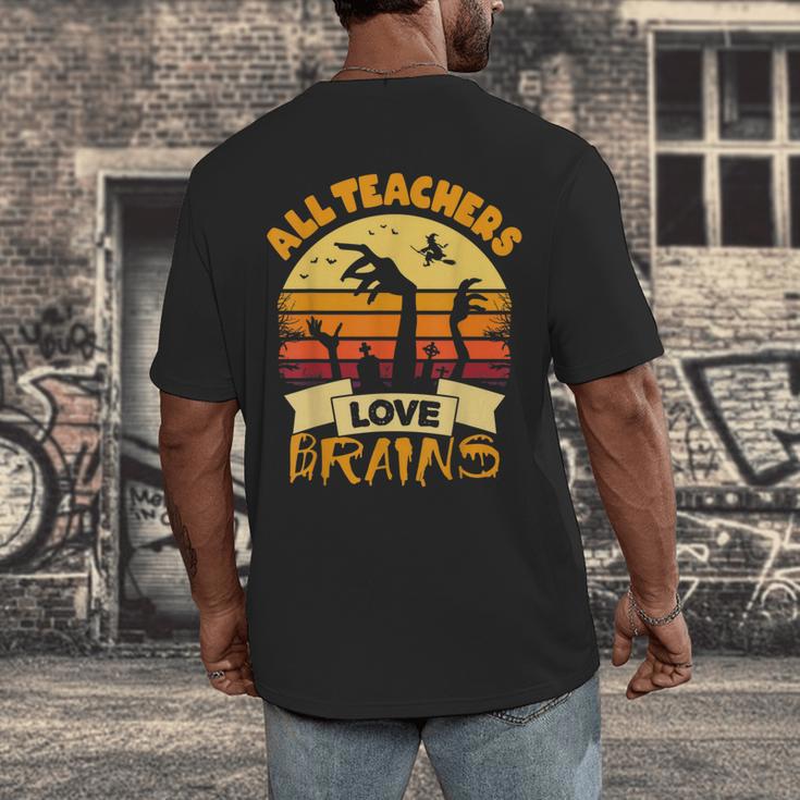 Teacher Shirts Halloween All Teachers Love Brains Men's Back Print T-Shirt, funny design