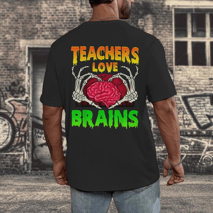 Teacher Teachers Love Brains Skeleton Hand Heart Halloween Men's Back Print T-Shirt, funny design Teacher Teachers Love Brains Skeleton Hand Heart Halloween Men's Back Print T-Shirt, funny design