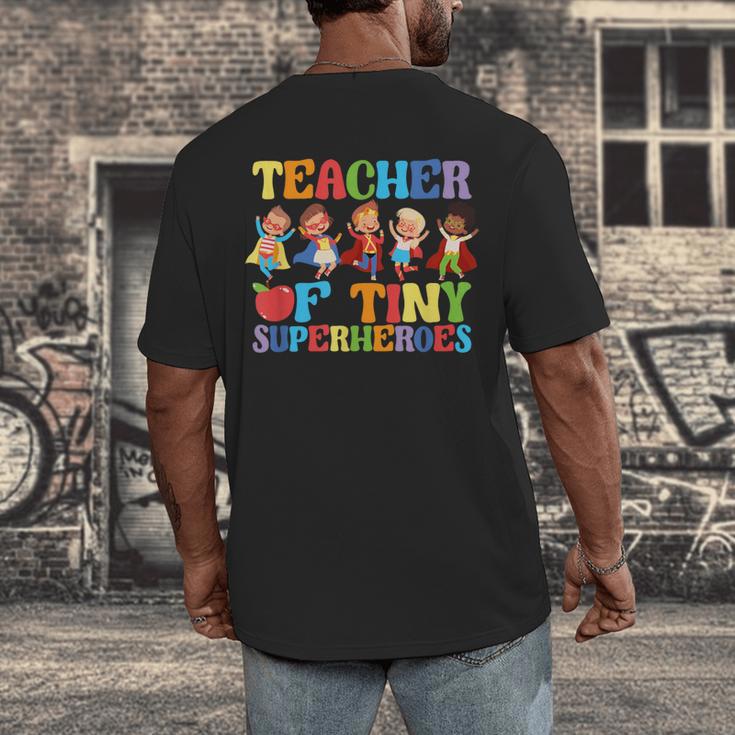 Teacher Of Tiny Superheroes Teach 100th Day Of School Men's Back Print T-Shirt, funny design Teacher Of Tiny Superheroes Teach 100th Day Of School Men's Back Print T-Shirt, funny design