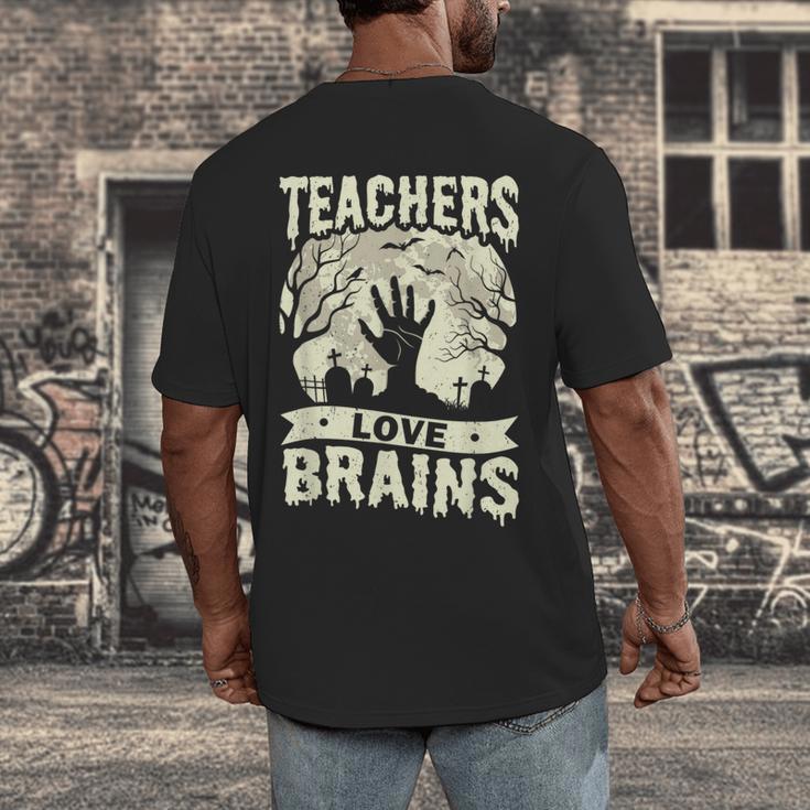 Teachers Love Brains Halloween Costume Boo Trick Teach Men's Back Print T-Shirt, funny design Teachers Love Brains Halloween Costume Boo Trick Teach Men's Back Print T-Shirt, funny design