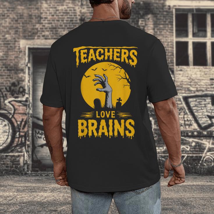 Teachers Love Brains Shirt Men Women Halloween Teacher Men's Back Print T-Shirt, funny design