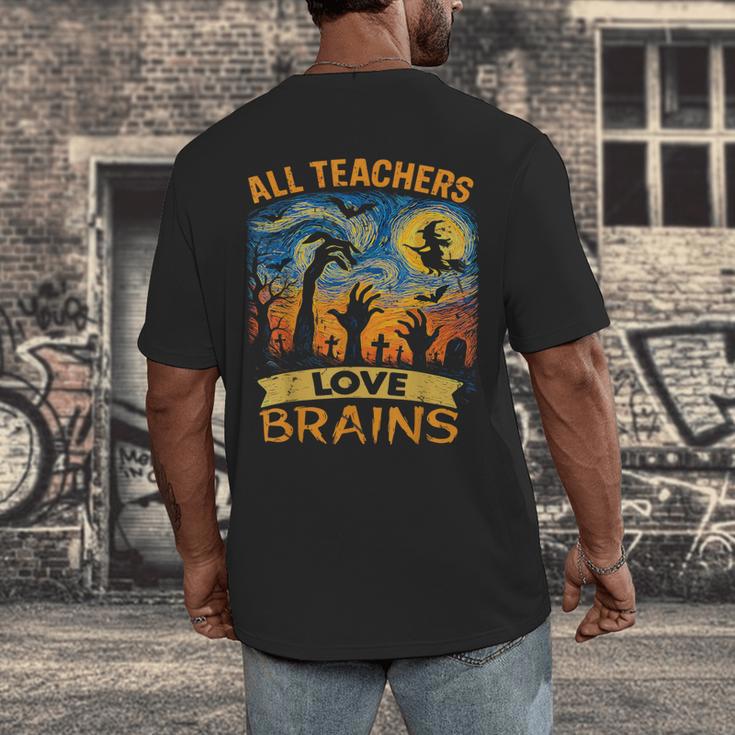 All Teachers Love Brains Shirt Teacher Halloween Tee Men's Back Print T-Shirt, funny design