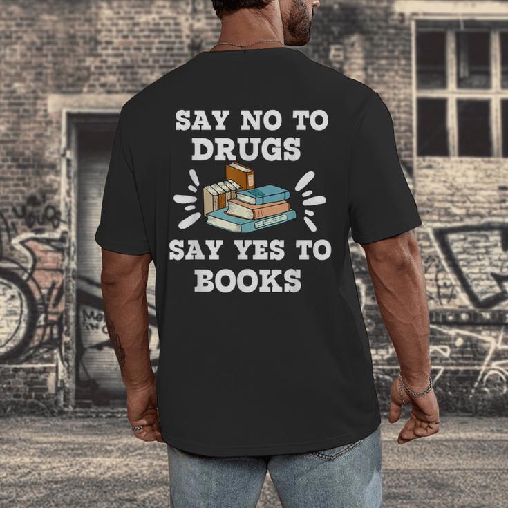 Teachers Red Ribbon Week Say No To Drugs Say Yes To Books Men's Back Print T-Shirt, funny design