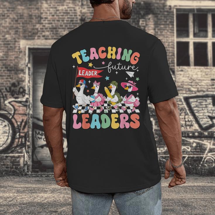 Teaching Future Leaders Groovy Teacher Back To School Men's Back Print T-Shirt, funny design