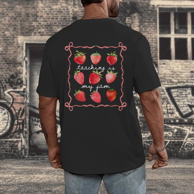 Teaching Is My Jam Strawberry Kinder Team Teacher Men's Back Print T-Shirt, funny design