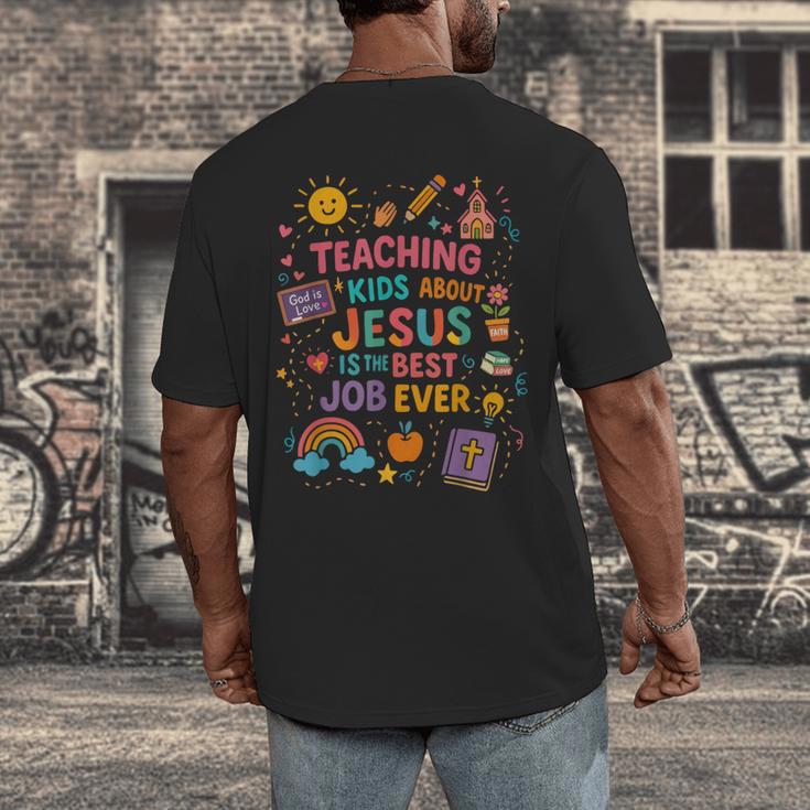 Teaching Kids About Jesus Is The Best Job Ever Bible Teacher Men's Back Print T-Shirt, funny design Teaching Kids About Jesus Is The Best Job Ever Bible Teacher Men's Back Print T-Shirt, funny design