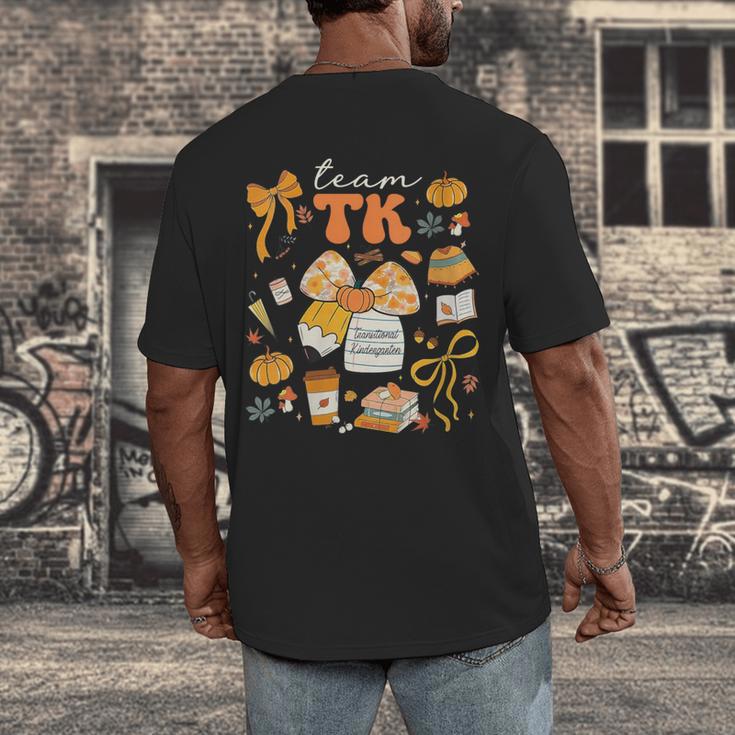 Team TK Crew Preppy Coquette Bow Pumpkin Fall TK Teacher Men's Back Print T-Shirt, funny design