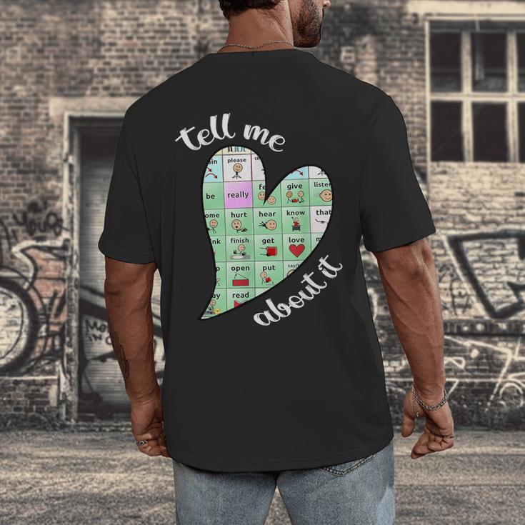 Tell Me About It Speech Pathology Aac Sped Teacher Men's Back Print T-Shirt, funny design