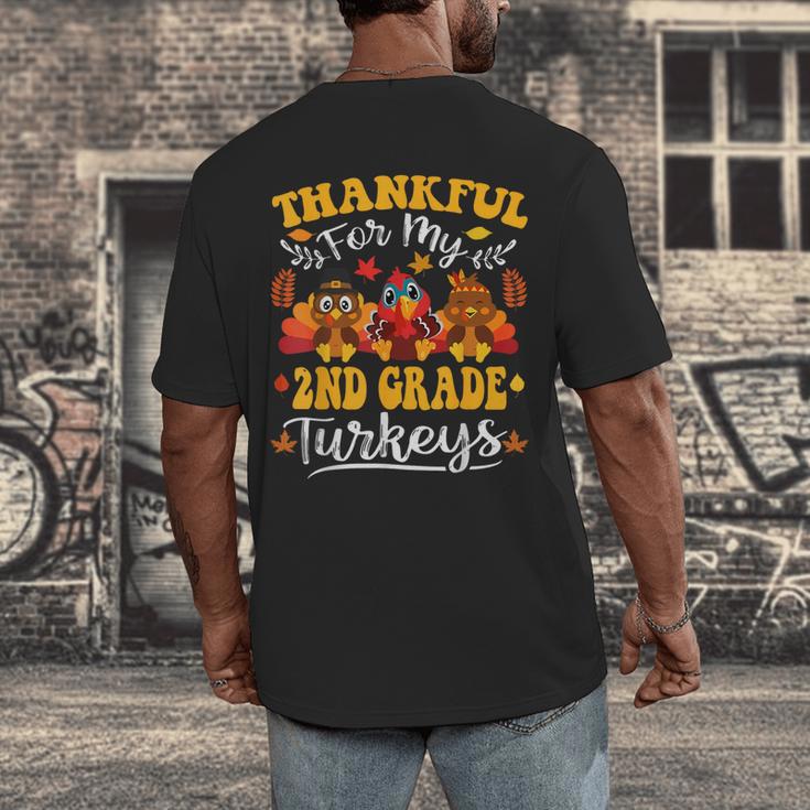 Thankful For My 2nd Grade Turkeys Thanksgiving Teacher Fall Men's Back Print T-Shirt, funny design