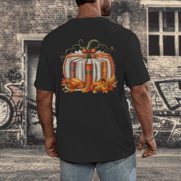 Thanksgiving Book Pumpkin Reading Teachers Fall Lovers Boys Men's Back Print T-Shirt, funny design Thanksgiving Book Pumpkin Reading Teachers Fall Lovers Boys Men's Back Print T-Shirt, funny design