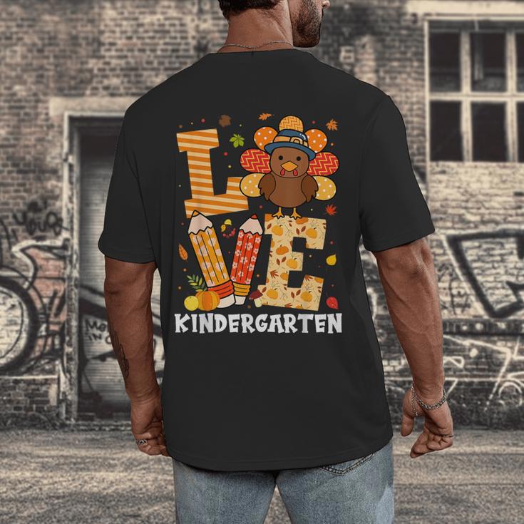 Thanksgiving Love Kindergarten Teacher Turkey Autumn Fall Men's Back Print T-Shirt, funny design