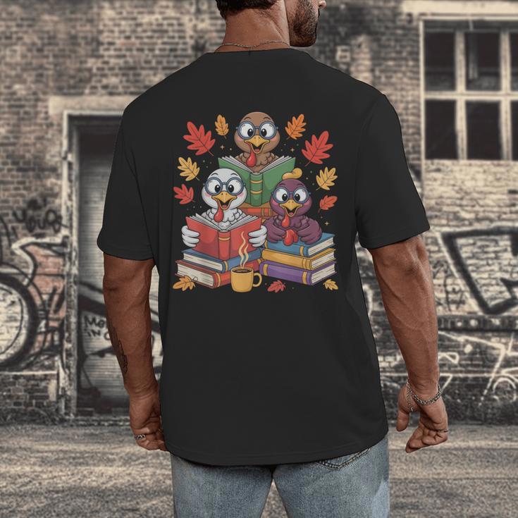 Thanksgiving Teacher Books Turkey Reading Book Men's Back Print T-Shirt, funny design