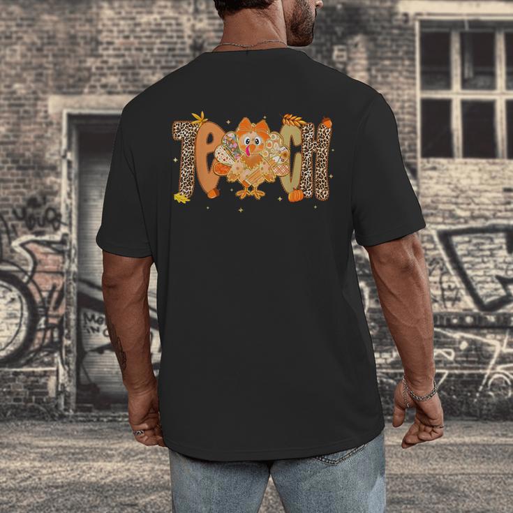 Thanksgiving Turkey Teach Thankful Teacher Girly Bow Women Men's Back Print T-Shirt, funny design