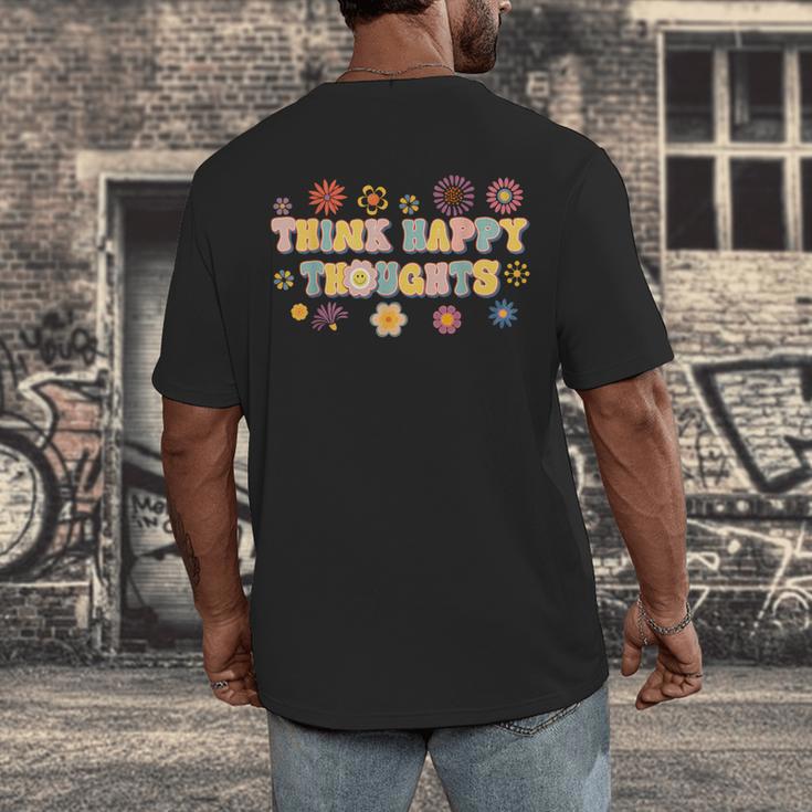 Think Happy Thoughts Teens Spring Positive Message Teachers For Men Women Girls Kids Men's Back Print T-Shirt, funny design