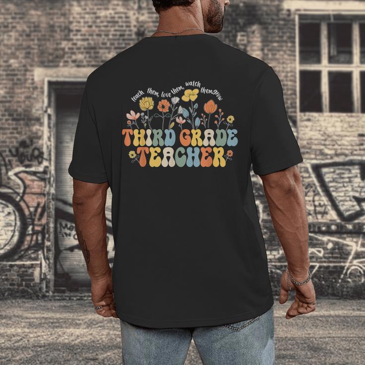 Third 3rd Grade Teacher Appreciation Teaching Wildflowers Men's Back Print T-Shirt, funny design Third 3rd Grade Teacher Appreciation Teaching Wildflowers Men's Back Print T-Shirt, funny design
