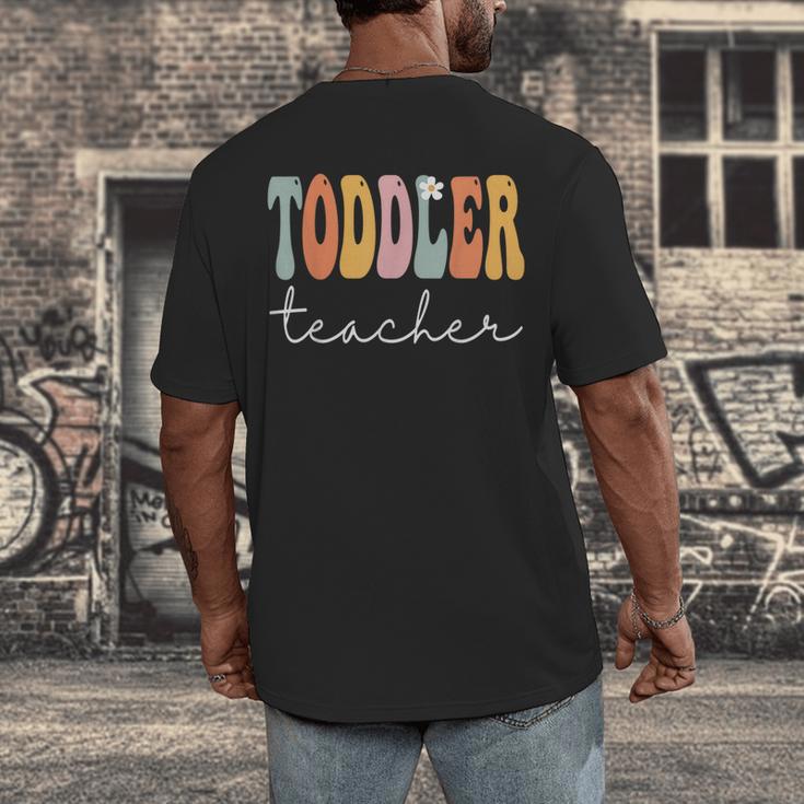 Toddler Teacher Retro Groovy Women Happy First Day Of School Men's Back Print T-Shirt, funny design