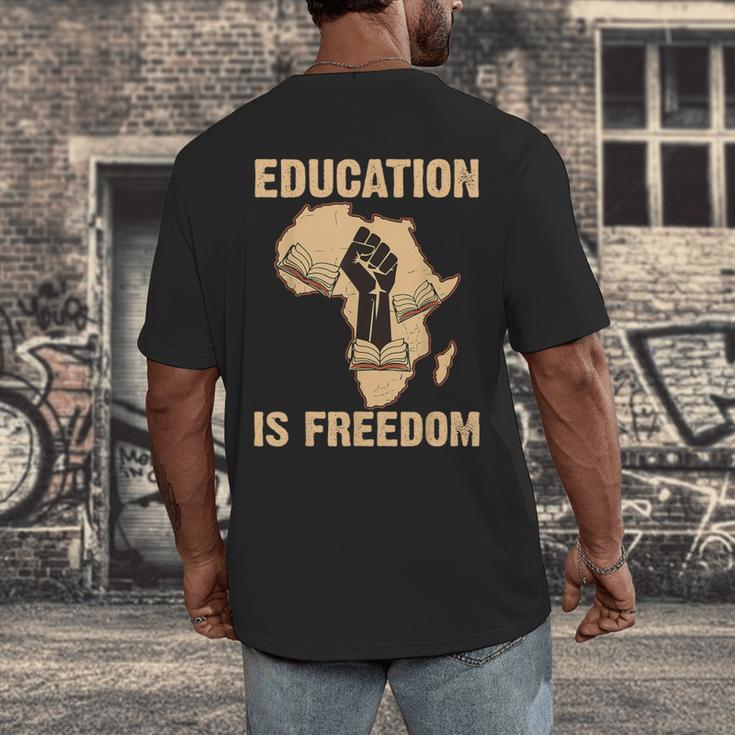 History Education Is Freedom African Map Black Teacher Men's Back Print T-Shirt, funny design