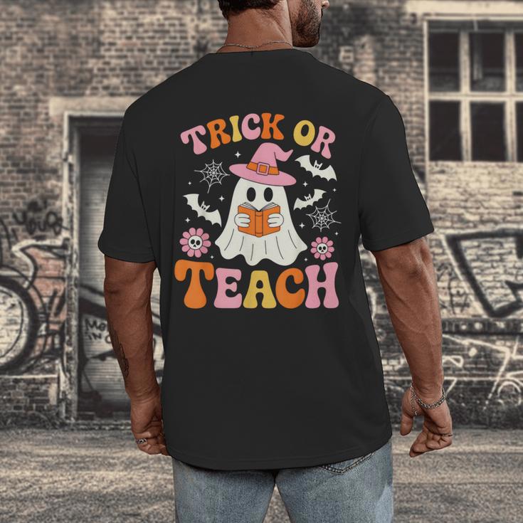 Trick Or Teach Cute Floral Ghost Teacher Halloween Costume Men's Back Print T-Shirt, funny design