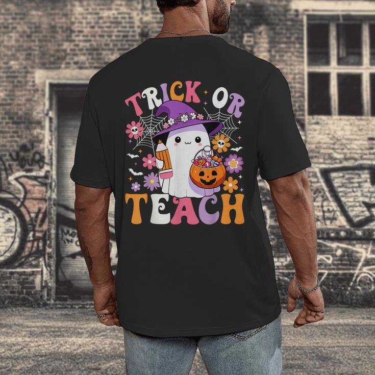 Trick Or Teach Groovy Teacher Ghost Halloween Teacher Men's Back Print T-Shirt, funny design Trick Or Teach Groovy Teacher Ghost Halloween Teacher Men's Back Print T-Shirt, funny design