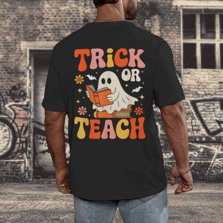 Trick Or Teach Halloween Shirt For Teacher Kids Floral Ghost Men's Back Print T-Shirt, funny design