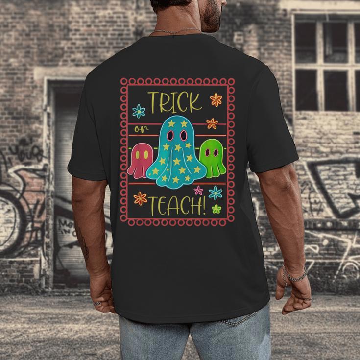 Trick Or Teach Neon Ghost Flower Teacher Spooky Halloween Men's Back Print T-Shirt, funny design