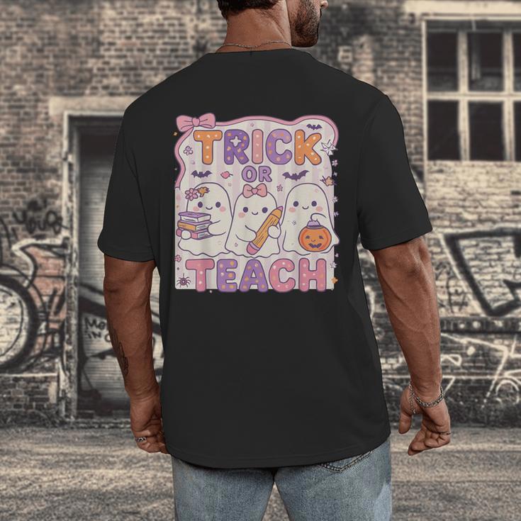 Trick Or Teach Retro Halloween Teacher Look Men's Back Print T-Shirt, funny design