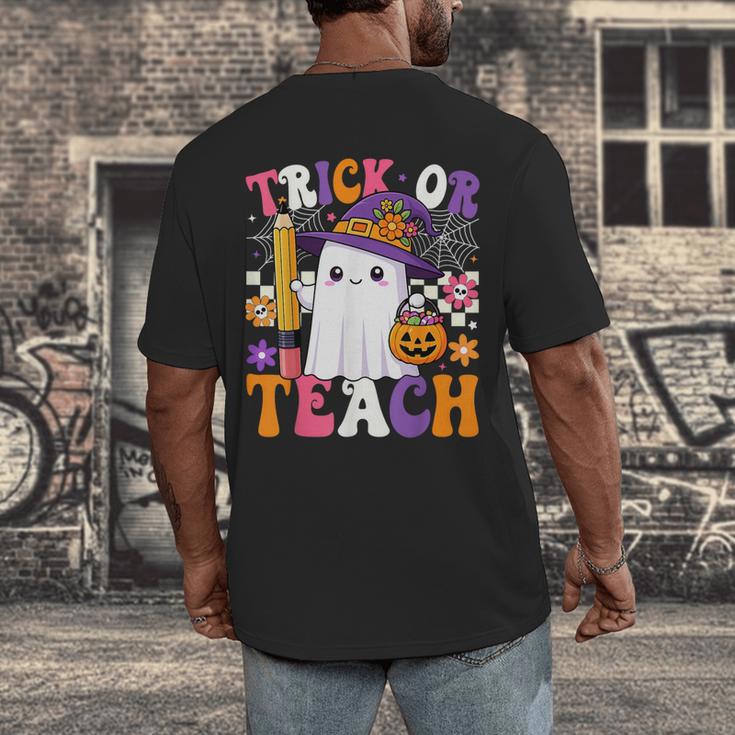 Trick Or Teach Teacher Pencil Ghost Halloween Teacher Men's Back Print T-Shirt, funny design Trick Or Teach Teacher Pencil Ghost Halloween Teacher Men's Back Print T-Shirt, funny design