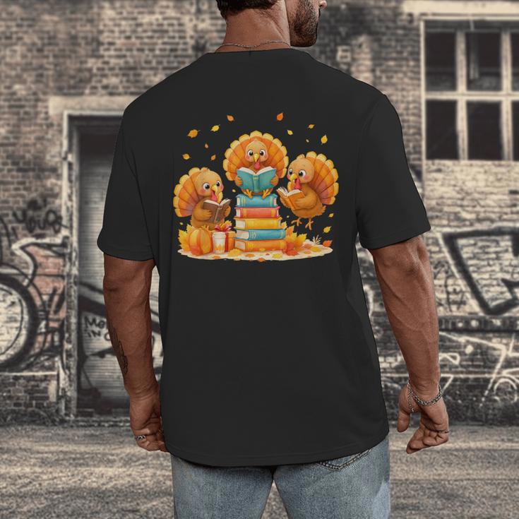 Turkey Read Books Reading Fall Thanksgiving Teacher Men's Back Print T-Shirt, funny design Turkey Read Books Reading Fall Thanksgiving Teacher Men's Back Print T-Shirt, funny design