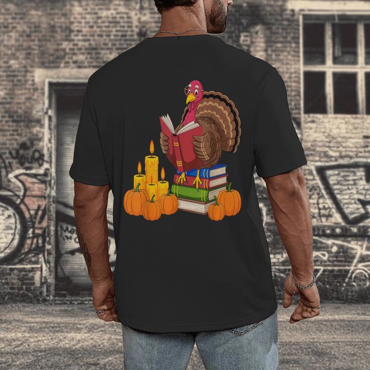 Turkey Reading Books Fall Thanksgiving Teacher Book Men's Back Print T-Shirt, funny design Turkey Reading Books Fall Thanksgiving Teacher Book Men's Back Print T-Shirt, funny design