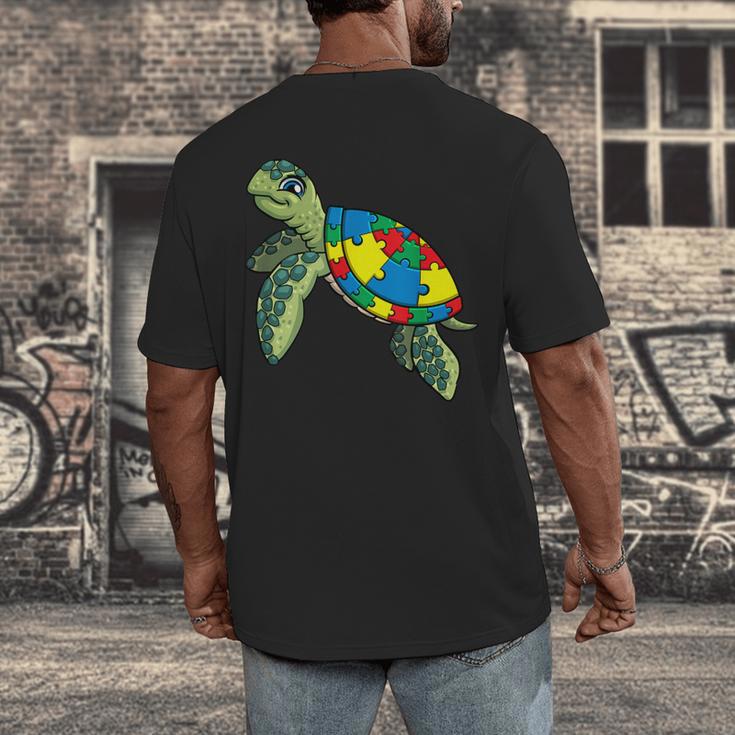 Turtle Puzzle Pieces For Autism Awareness Kids Women Teacher Men's Back Print T-Shirt, funny design Turtle Puzzle Pieces For Autism Awareness Kids Women Teacher Men's Back Print T-Shirt, funny design