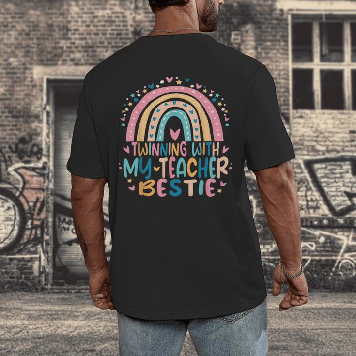 Twinning With My Teacher Bestie Rainbow Matching Teachers Men's Back Print T-Shirt, funny design