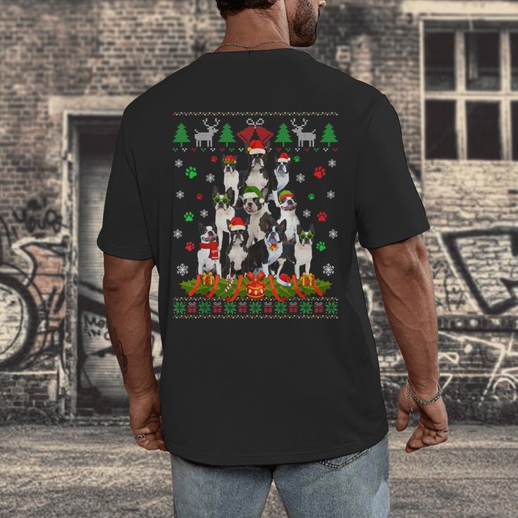 Ugly Sweater Christmas Tree Boston Terrier Dog Xmas Pajama Men's Back Print T-Shirt, funny design