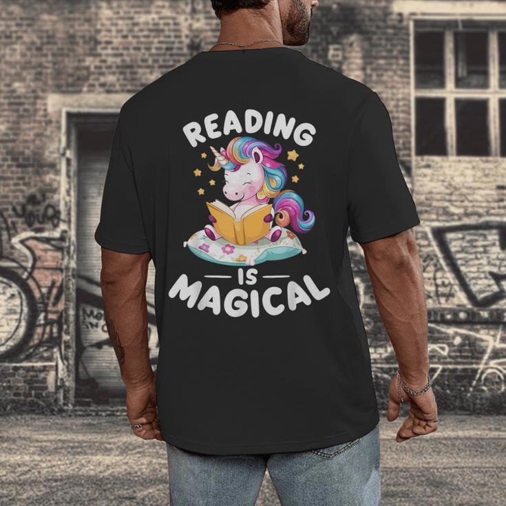 Unicorn Teacher Reading Is Magical Book Men's Back Print T-Shirt, funny design