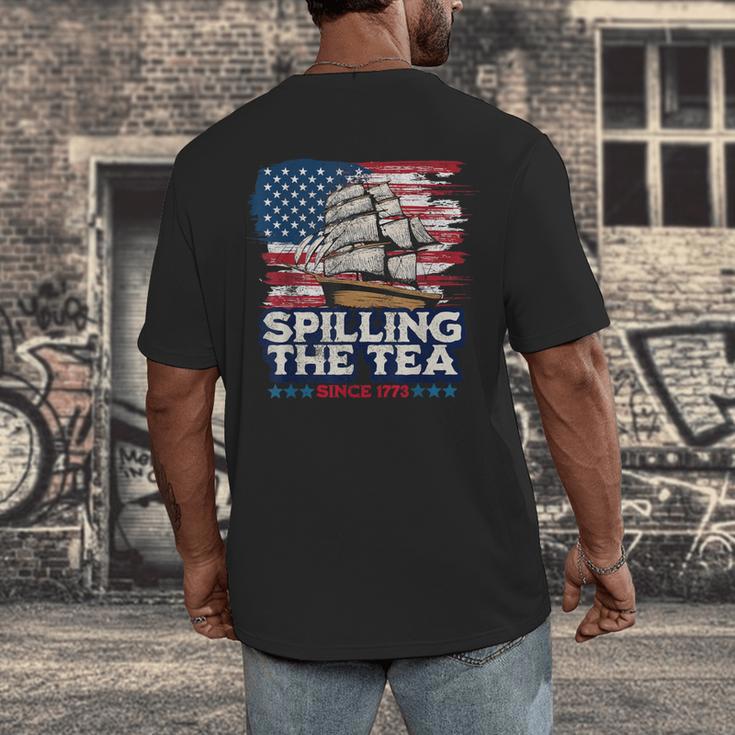 US History Teacher Boston Spilling The Tea Since 1773 Men's Back Print T-Shirt, funny design US History Teacher Boston Spilling The Tea Since 1773 Men's Back Print T-Shirt, funny design