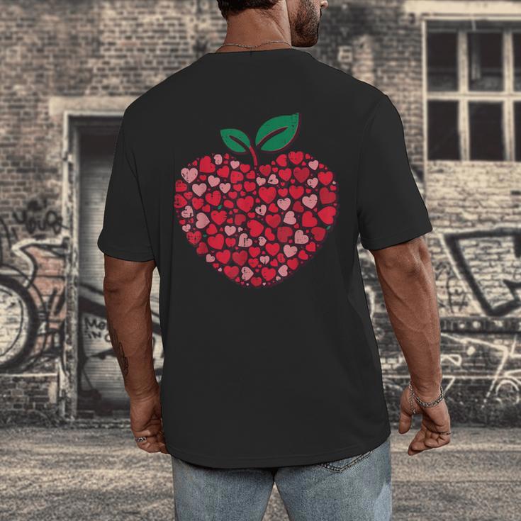 Valentines Day Teacher Hearts Apple Love Teach Women Men Men's Back Print T-Shirt, funny design