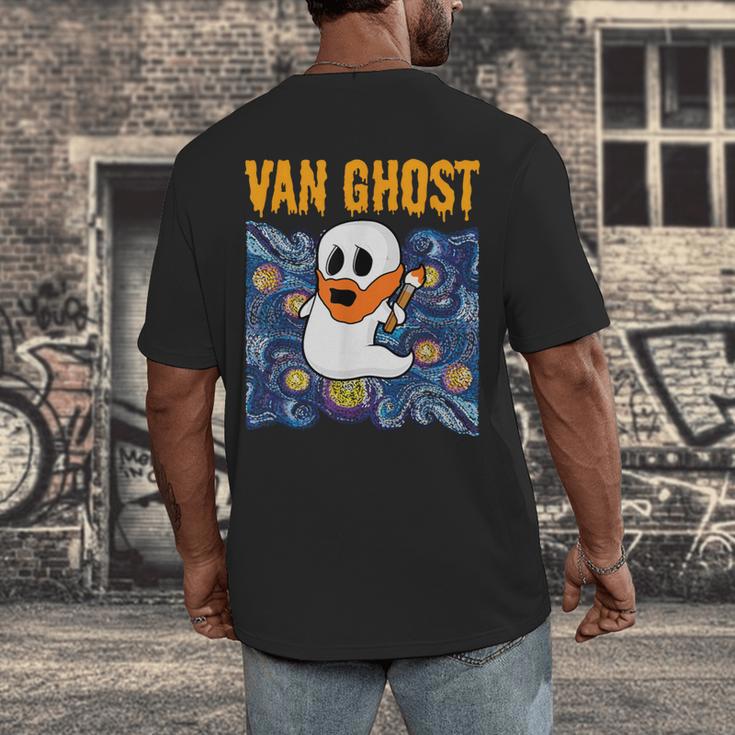 Van Ghost Art Teacher Halloween Van Gogh Starry Night Men's Back Print T-Shirt, funny design